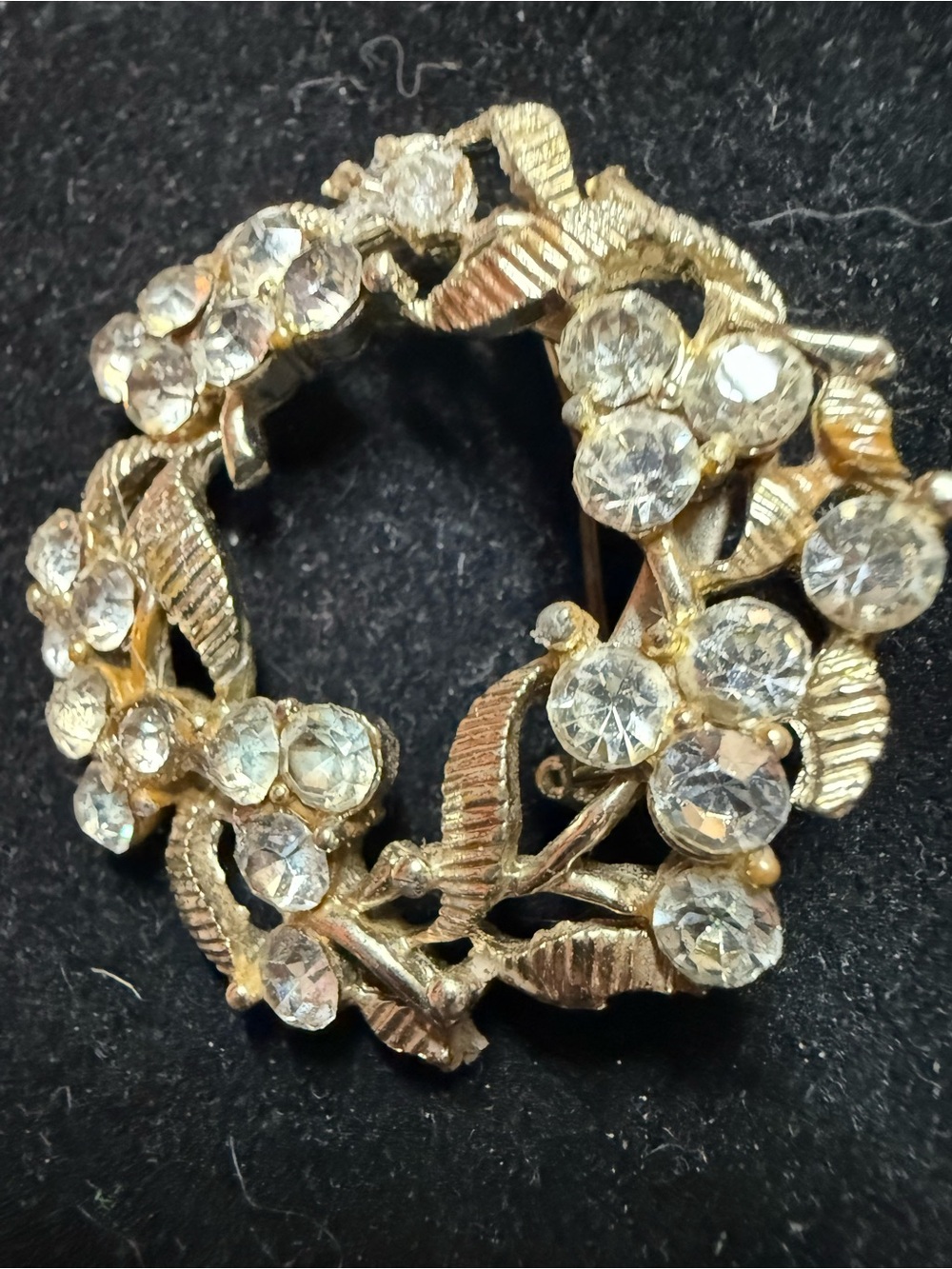 Gold Tone Floral Crystal Wreath Brooch - Women Jewelry